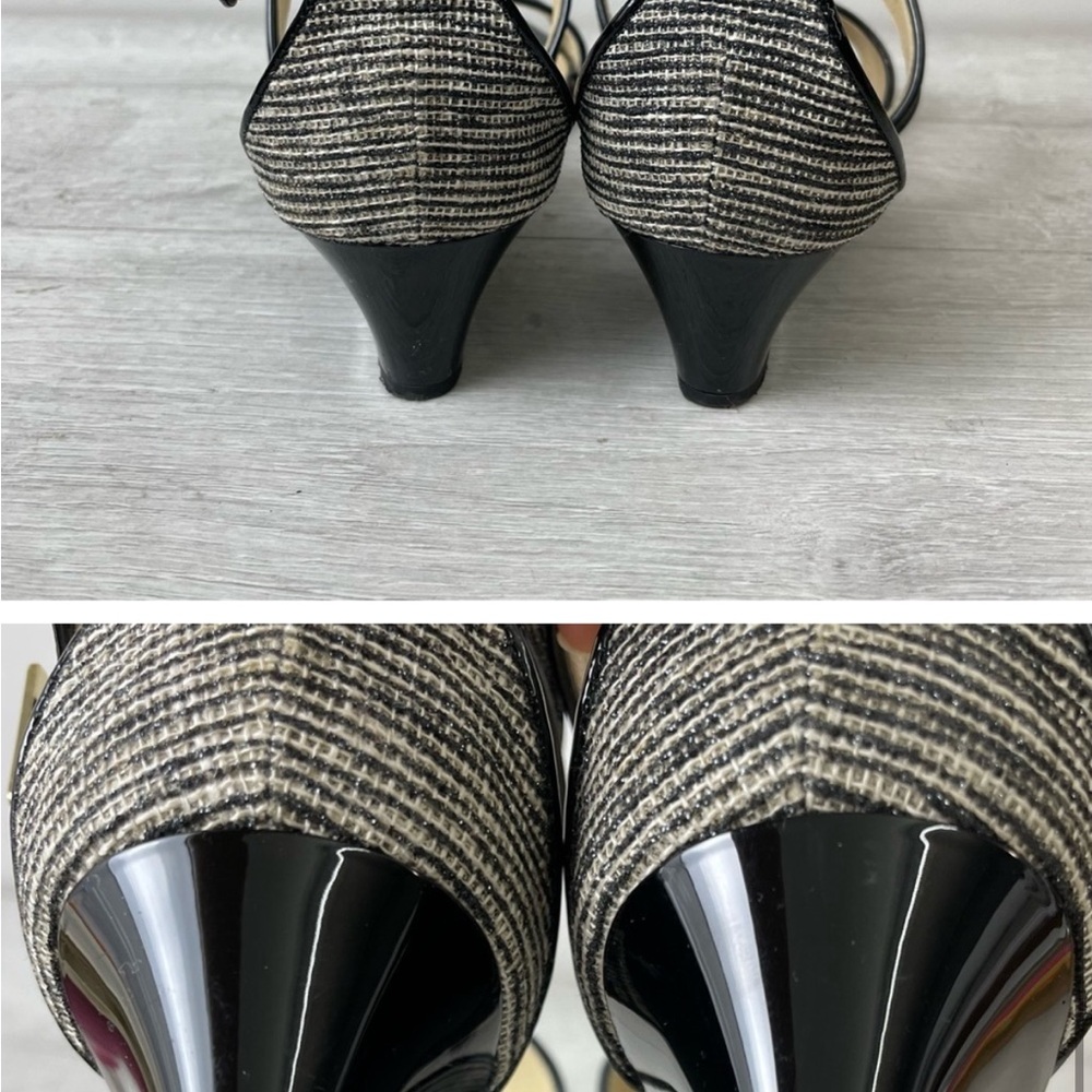 Jimmy Choo Chiara Glitter Crisscross Demi Wedge Sandal Heels Size 38 US size 8